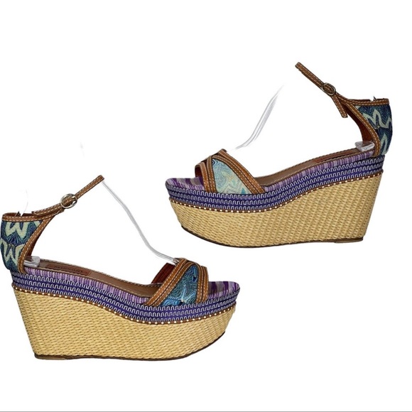 Missoni TM 26 Platform Multicolor Raffia Crochet Wedge Heel Sandals EU 38 US 8 - Picture 3 of 4